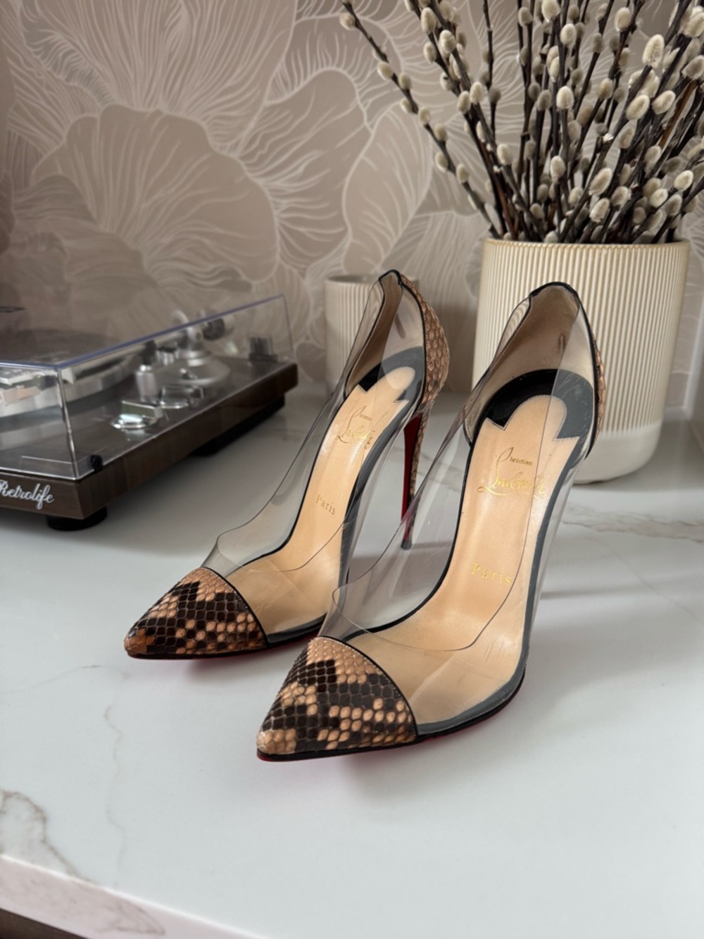 Christian Louboutin 120 debout python lucido/PVC clear pump heels. - Picture 5 of 15